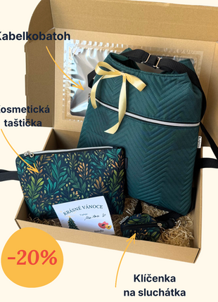 Dárkový set: Kabelkobatoh Margarita, kosmetická taštička a klíčenka - Zelený prošev