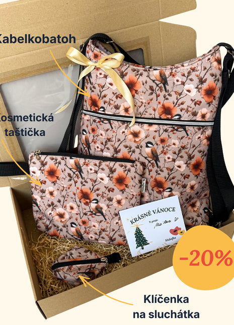 Dárkový set: Kabelkobatoh Margarita, kosmetická taštička a klíčenka - Ptáčci
