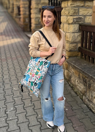 Skládací nákupní taška- Mint bloom (Díky učitelky)